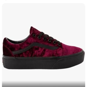 Vans Old Skool Burgundy Wine Velvet Platform Sneakers